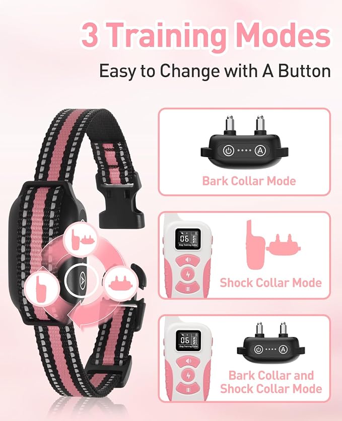 2-in-1 Bark Collar & Shock Collar for Dogs, 3300Ft Dog Training Collar with Remote 2 Pack - Anti Bark/Beep/Vibration/Shock 4 Modes, IP67 Smart Dog E Collar with 5 Adjustable Sensitivity for All Breeds