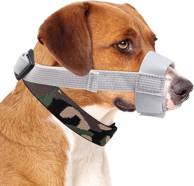 Coppthinktu Dog Muzzle with No-Escape Elastic Neck Collar, Soft Adjustable Muzzle for Small Medium Large Dogs, Breathable Dog Mouth Guard to Prevent Biting Barking & Chewing (Gray L)