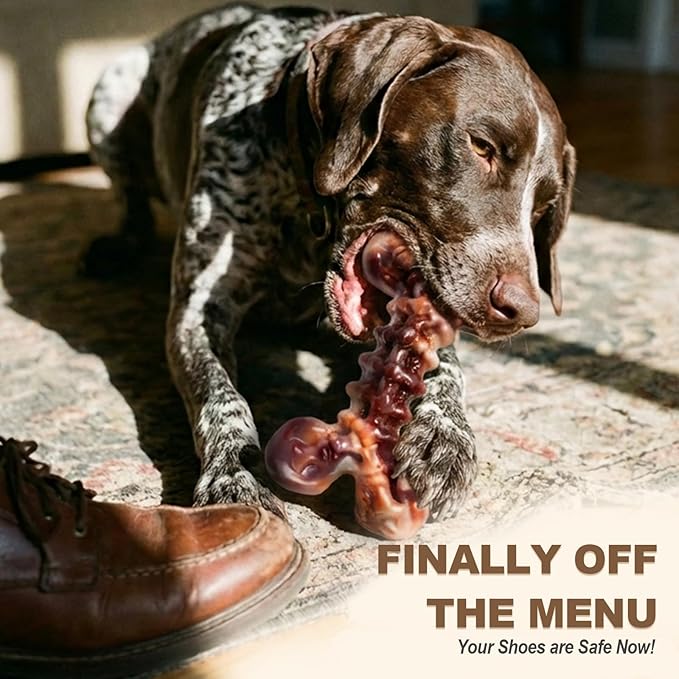 Kseroo Indestructible Dog Chew Toys for Aggressive Chewers: 3-Pack Bacon Flavored Rock-Hard Solid Nylon Dog Bones for Medium & Large Dogs(25-90lbs), Heavy Duty Tough Dog Toys to Keep Them Busy, Brown