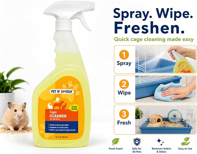Pet N' Lovely Cage Cleaner, Easily Removes Pet Debris, For All Pets, Freshly Scented, Easy to Use, Refreshing Lemon, 32 Fl. Oz.
