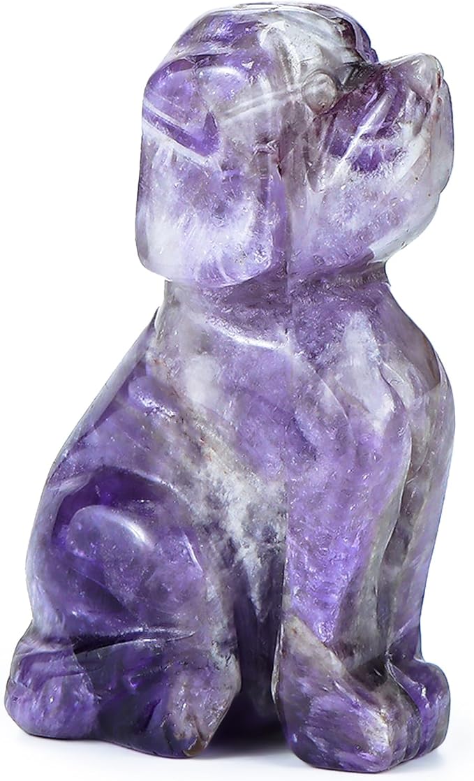Artistone 2" Amethyst Dog Crystal Animals Figurine Carved Gemstone Puppy Dog Statue Sculpture Craft Home Decorations