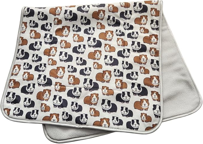 Tater Pets Guinea Pig Fleece Cage Liner - Tidy Mat - Lap Pad - Corner Pad - Absorbent - Machine Washable - for Guinea Pigs and Hedgehogs (Guinea Pigs on Gray, 2x3 C&C (28"x 42"))