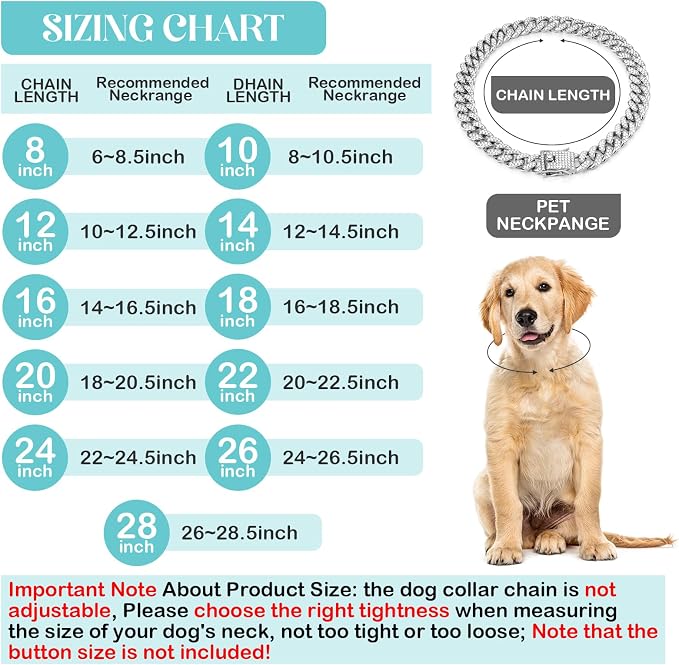 Tallew Silver Dog Chain Diamond Collar Walking Metal Chain Necklace with Secure Buckle Pet Cuban Style Collar Jewelry Accessories for Small Medium Large Dog Cats (24 inch)