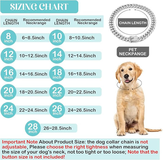 Tallew Silver Dog Chain Diamond Collar Walking Metal Chain Necklace with Secure Buckle Pet Cuban Style Collar Jewelry Accessories for Small Medium Large Dog Cats(20 inch)