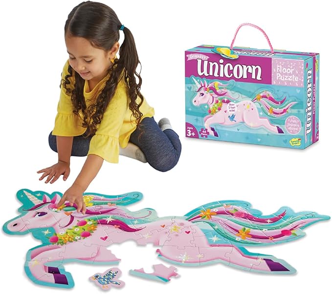Peaceable Kingdom Shimmery Unicorn Floor Puzzle - 44-Piece Giant Floor Puzzle for Kids Ages 3 & up - Fun-Shaped Puzzle Pieces - Great for Classrooms