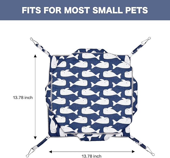 Petmolico Ferret Swing Hammock, Small Pets Hanging Cage Hammock Warm Plush Winter Ferret Accessories for Hamster Guinea Pig Rat Sugar Glider, Blue Whale