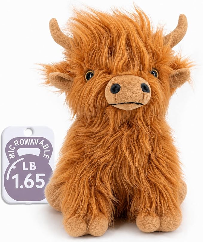Marysun Microwavable Highland Cow Stuffed Animal Toy - Brown Stuffed Animal Gift for Girls and Kids, 9.8in, 1.65lb