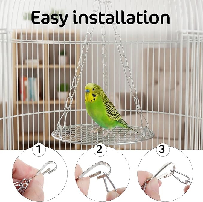 Bird Swing for Cage Stainless Steel Bird Swing Hanging Parakeet Swings Birds Cage Accessories to Balance Training Budgies Parrotlets Rat Sugar Gliders Small Animals