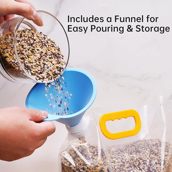 NiHome 3-Pack Bird Food Storage Bags for Birdseed, Sunflower Seeds, Nuts, Thistle Seeds, Pet Food, 10L/5L/2.5L Multi-Size Set with Funnel, Portable Handle and Easy-Pour Spout for Indoor & Outdoor Use