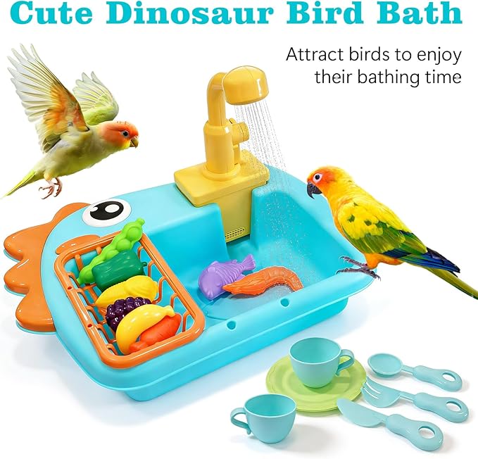 Bird Bathtub Parrot Shower Box, Bird Automatic Bathtub with Faucet Bird Bathing Tub Container Cage Accessory for Parakeet, Ferret, Budgie, Cockatiel