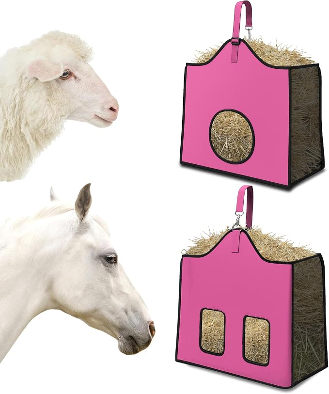 Hay Feeder for Goats and Horses - Slow Feed Design, Heavy Duty Hanging Hay Bag for Barn, Trailer & Paddock, Easy to Hang & Clean(1pcs, Pink)