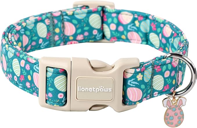 Lionet Paws Easter Dog Collar- Cute Colorful Eggs Green Dog Collars with Plastic Buckle, Light Adjustable Dog Collars with Egg Pendant for Small Medium Dogs