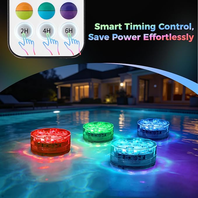 2026 Upgraded Submersible LED Lights, IP68 Waterproof Floating Pool Hot Tub Lights with Remote Control, 16 RGB Colors, Timer, Suction Cups, Battery Powered Underwater Lights for Spa, Pond, Vase Decor