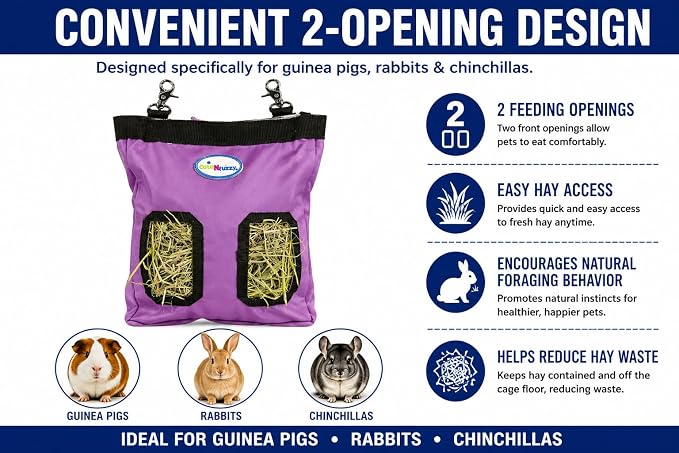 2-Opening Hay Bag for Rabbits, Guinea Pigs & Chinchillas, Compact Hanging Hay Feeder, 9" x 11" x 1.5", Helps Reduce Hay Waste & Cage Mess, 6-Month Warranty (Green, 9" x 11" x 1.5")