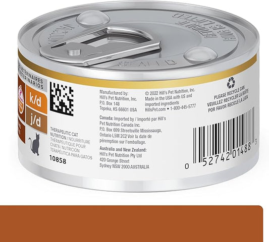 Hill's Prescription Diet k/d Kidney Care + j/d Mobility Care Wet Cat Food, Chicken & Vegetable Stew, 2.9 oz. Cans, 24-Pack