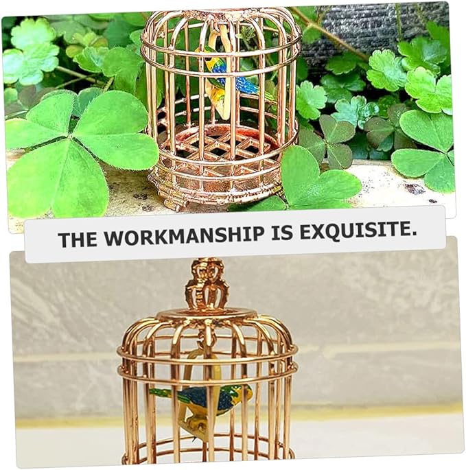 BESTonZON Decorative Mini Birdcage Model Rose Gold Ornament for Dollhouses Unique Simulation Bird Cage Decor for Mini Bedroom and Garden