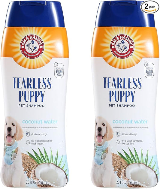 Arm & Hammer for Pets Tearless Puppy Shampoo, Gentle Tearless Formula for Puppies and Dogs, Baking Soda Odor Control, Coconut Water Scent, pH Balanced, 20 Fl Oz - 2 Pack