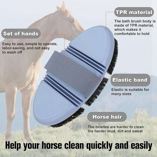 Horsehair Horse Brush for Grooming Flexible Horse Finishing Brush Professional Horse Cleaning Tool for Horse Short-Haired Cats&Dogs Gentle Effective Bath Massage Remove Dirt