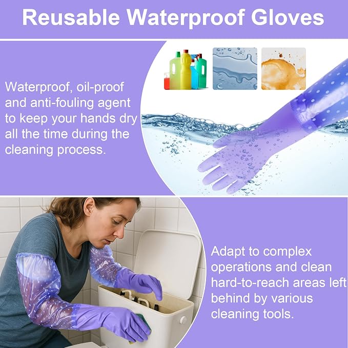 XANGNIER Long Gloves for Cleaning Bathroom,Waterproof Chemical Resistant Gloves Elbow Length,Pvc Full Arm Men & Women Reusable Glove for Gardening,Aquarium,Kitchen,Dishwashing,Household Cleaning,1pair
