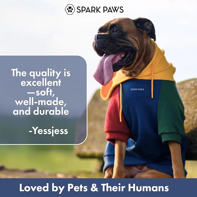 Spark Paws Dog Hoodie – Premium Dog Sweater for Small, Medium, and Large Dogs | Warm Outfits for French Bulldogs, Pitbull, Puppy, Winter Jacket Alternative - Primary Color Block - 4XL