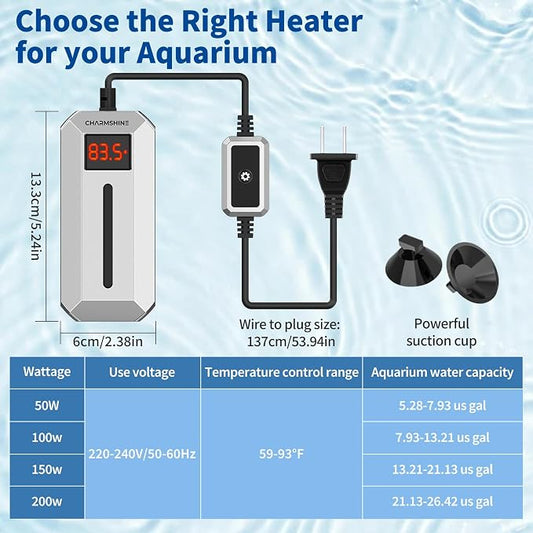 Submersible Aquarium Heater with LED Digital Display 100W Fish Tank Heater for 8-13 Gallon Freshwater Saltwater Tank, Auto Thermostat Overheat Protection(Not Suitable for Low-Water Turtle Tanks)