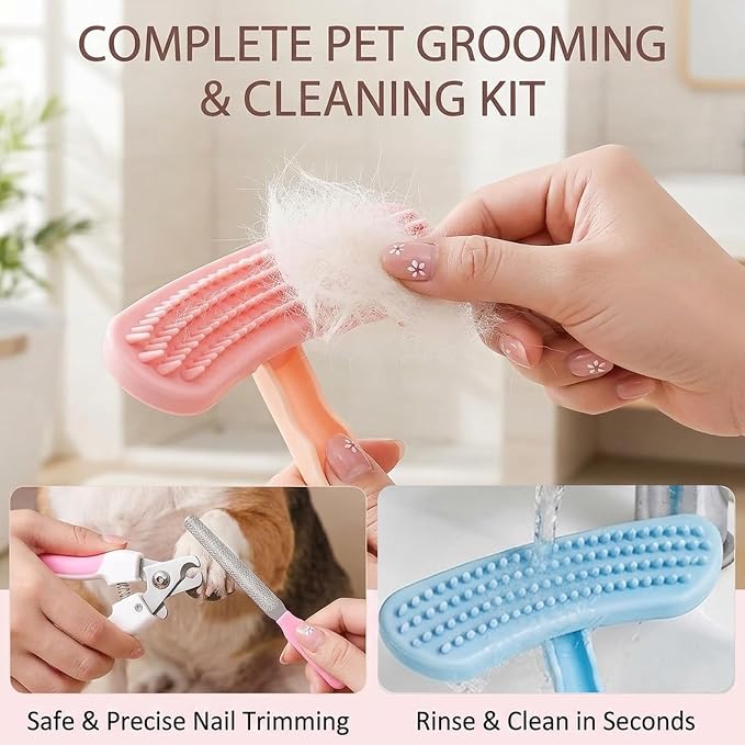 4-Piece Grooming Set Rabbit Brush, Bunny Brush and Guinea Pig Brushes, Soft Silicone Brushes for Small Pets Daily Grooming and Shedding Control,Handles with Ergonomic Design for Sensitive Animals