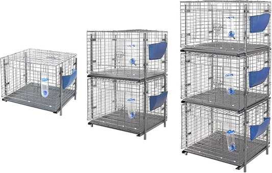 Stackable Rabbit Cage with Feeder and Water Bottle, 24 x 24 x 16 inches, Guinea Pig Ferret Bunny Hutch (3)