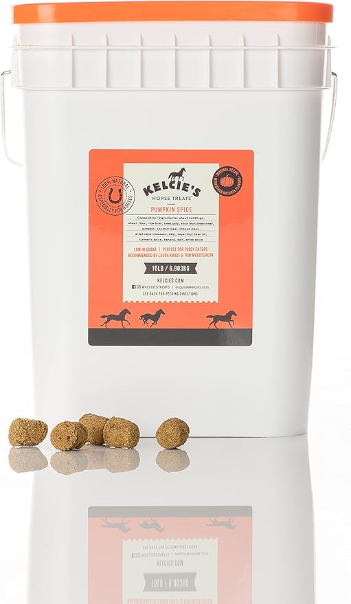 Kelcies Pumpkin Spice Horses Treats - Low Sugar, Starch, and Carbohydrates | Healthy Treats for Horse Supports Superior Digestion 15 Pound Bucket (Pack of 1)