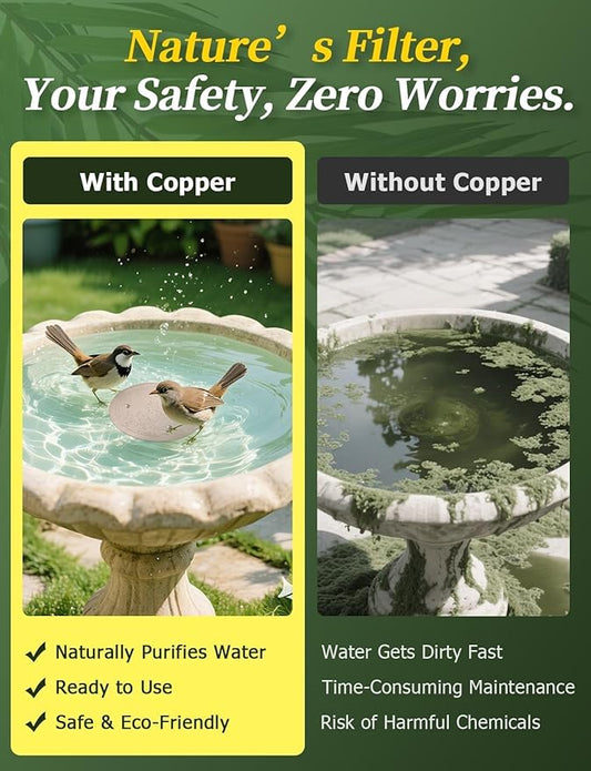 Mellbree Bird Bath Copper Disc, 0.6mm 99.99% Pure Copper for Natural Water Care, Fits Most Outdoor Birdbaths, Bowls, Solar & Heated Units (Sunflower)
