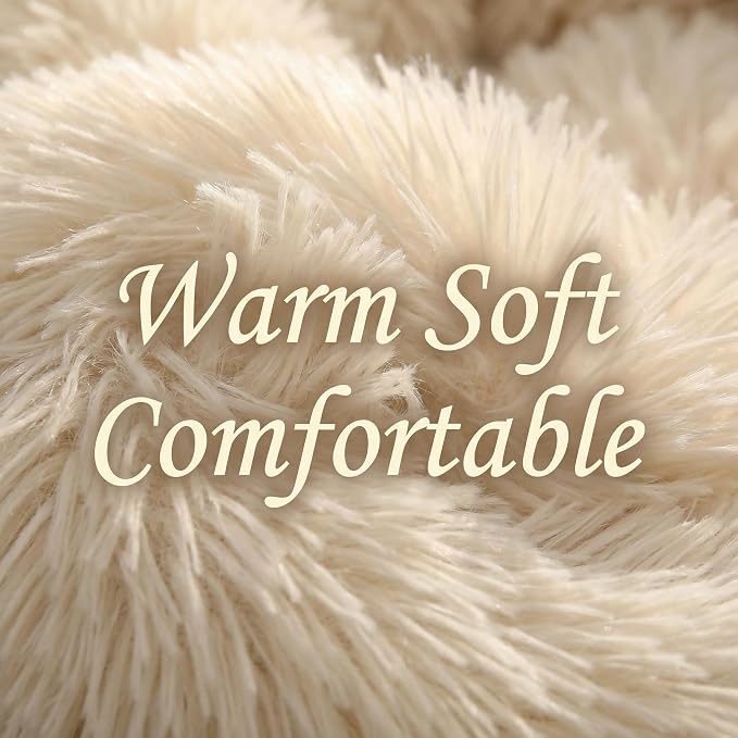 Tiny Dog Bed 15 Inch for Extra Small Dogs,Washable Puppy Bed,Soft Faux Fur Calming Donut Bed for Chihuahua Yorkie Maltese Pomeranian,Beige