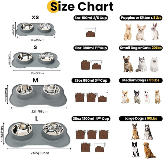 Conlun Dog Bowls with Non-Slip Silicone Mat, Spill Proof Large Food & Water Bowls Set, Easy Clean Dog Food Dish, Dishwasher Safe, Suitable for Dogs Cats Pet Under 90lbs, Large, Grey