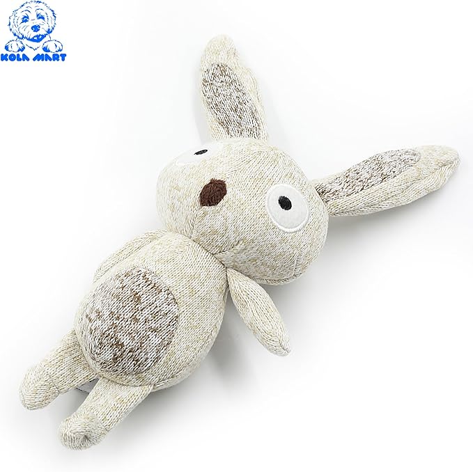 Rustic Knit Plush Bunny Dog Toy - Long-Eared Hopper Stuffed Animal for Dogs | Soft Knitted Puppy Chew Toy for Small Medium Dogs | Safe Embroidered Eyes | Anxiety Relief Cuddle Toy