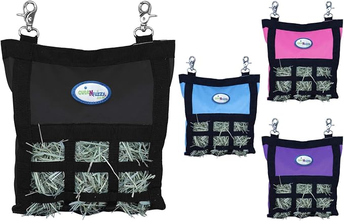 Rabbit & Guinea Pig Hay Bag Feeder with Super Tough Bottom® Design | Small 10" x 11" x 3" Hanging Hay Feeder | Organized Feeding | Made in USA Design (Black, Small 10" x 11" x 3")