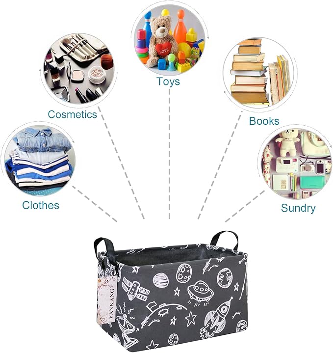 Storage Basket,Nursery Hamper Canvas Laundry Basket Foldable with Waterproof PE Coating Storage, Office, Bedroom, Clothes,Toys (Rec-Space Planet)