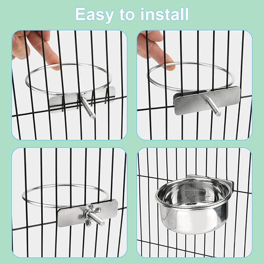 Hypeety Stainless Steel Bird Food Water Bowl Parrot Cage Accessories for Parakeet Bird Dog Cat Parrot Rabbit 2PCS (Large,5.5 * 2.3in)
