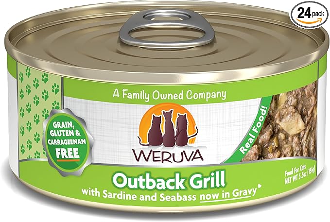 Weruva Classic Cat Food, Outback Grill with Sardine & Seabass in Gravy, 5.5oz Can (Pack of 24)