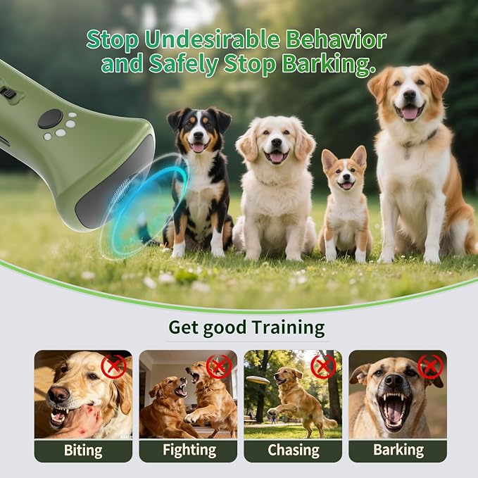 Dog Bark Deterrent Devices,Ultrasonic Anti Barking Device for Dogs, Portable Dog Training Device,Stopping Own or Neighbor's Dog Barking,Safe & Effective for Indoor & Outdoor Use(Green)