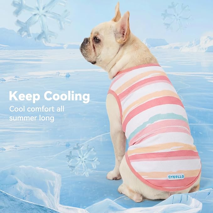 cyeollo 2pack Dog Cooling Shirt, Breathable Sleeveless Summer Clothes for Dogs, Intant Cool T Shirts for Small Dogs, Pink L