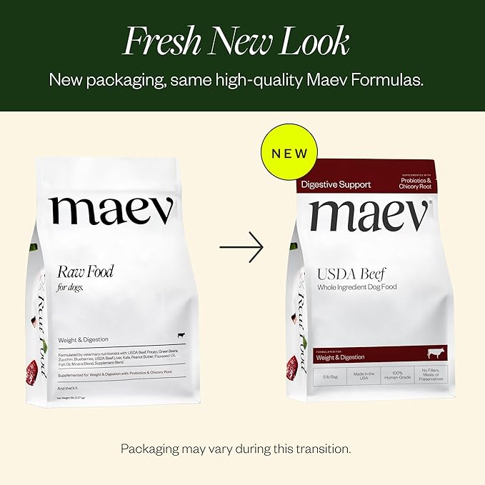 Maev Human-Grade Beef Dog Food, Weight & Digestion Formula, Whole Ingredient, Gluten-Free, High Protein Puppy & Dog Food, 20 lb