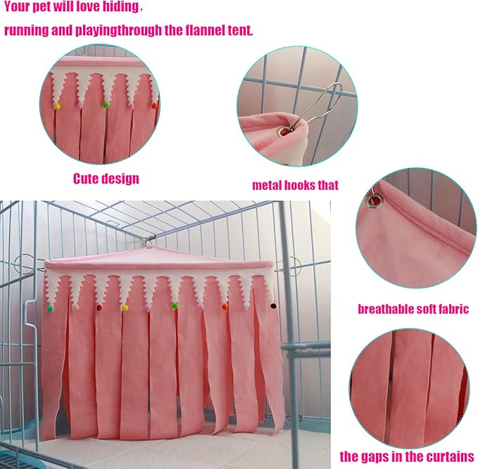 Guinea Pig Hideout,Pets Forest Cage Corner Hideout,Cage Accessories for Guinea Pig, Bunny, Chinchilla, Hamster, Rabbit and Other Small Pets, No Metal Fences (Pink,Medium)