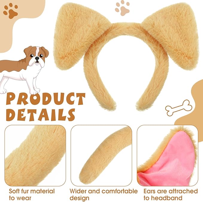 SATINIOR Puppy Dog Costume Set Ears Headband Nose Bow Tie Tail Animal Cosplay for Halloween