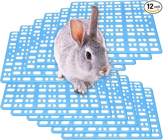 Hamiledyi 12Pcs Rabbit Cage Mats Small Animal Plastic Feet Pads Floor Mat for Pet Cats Dogs Bunny Hamster Rat Chinchilla Guinea Pig(Blue)