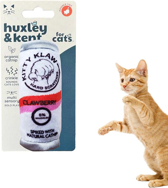 Huxley & Kent Plush Cat Toy - Interactive Catnip Toy for Cats & Kittens - Soft Kitty Toy with Crinkle & Catnip - Fun Indoor Play Toy - Kitty Klaw Clawberry