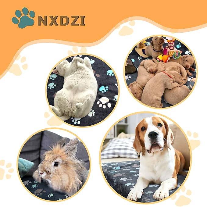 Dog Blankets for Medium Large Dogs, 3 Pack Washable Pet Blankets 41" x 31", Fuzzy Soft Pet Mat Throw Cover for Kennel Crate Bed, Cute Grey Paw Pattern, Soft Cat Dog Blanket