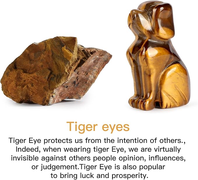 Artistone 2" Tiger Eye Stone Dog Crystal Animals Figurine Carved Gemstone Puppy Dog Statue Sculpture Craft Gift Home Decor