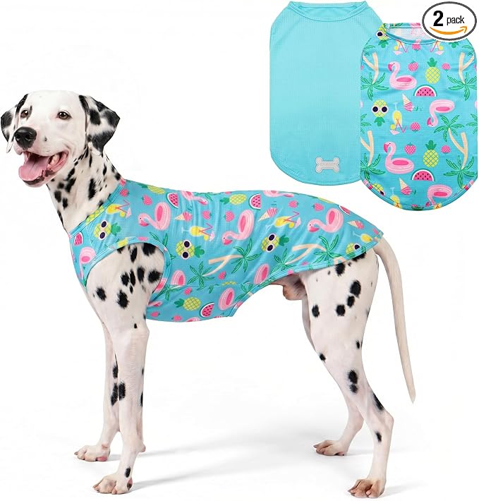 KYEESE 2Pack Dog Shirt, Lightweight Sun Protection Dog T Shirts for Medium Large Dogs Boy Girl, Breathable Mesh Tank Top Sleeveless Pet Reflective Vest, Soft Summer Dogs Clothes, Flamingo+Blue, 2XL