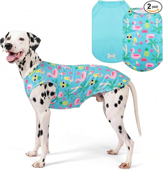 KYEESE 2Pack Dog Shirt, Lightweight Sun Protection Dog T Shirts for Large Dogs Boy Girl, Breathable Mesh Tank Top Sleeveless Pet Reflective Vest, Soft Summer Dogs Clothes, Flamingo+Blue, 3XL