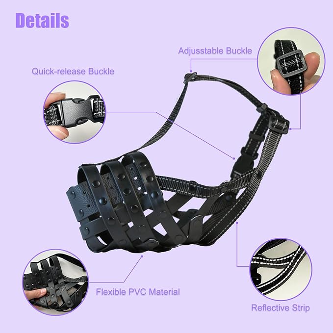 PVC Woven Basket Dog Muzzle for Medium & Large Sized Dogs - Pitbull, Amstaff & Rottweiler Breathable Adjustable Muzzle, Safe Anti-Chewing Biting Comfortable
