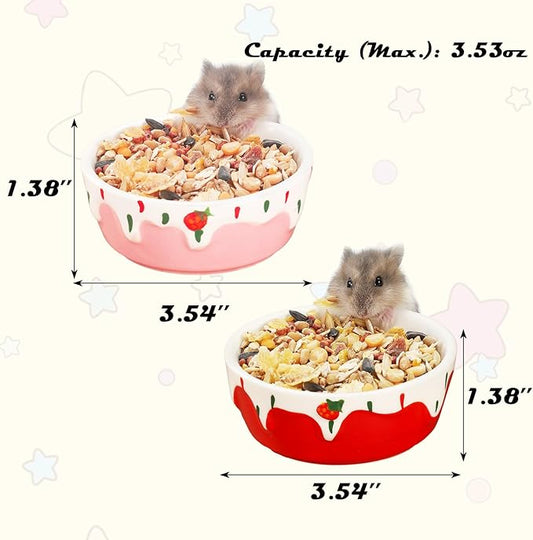 VanEnjoy 2 Pack Hamster Food Bowl Small Ceramic Water Food Bowl for Cage Small Animal Bowls for Hamster Guinea Pig Chinchilla Rabbit - Red and Pink