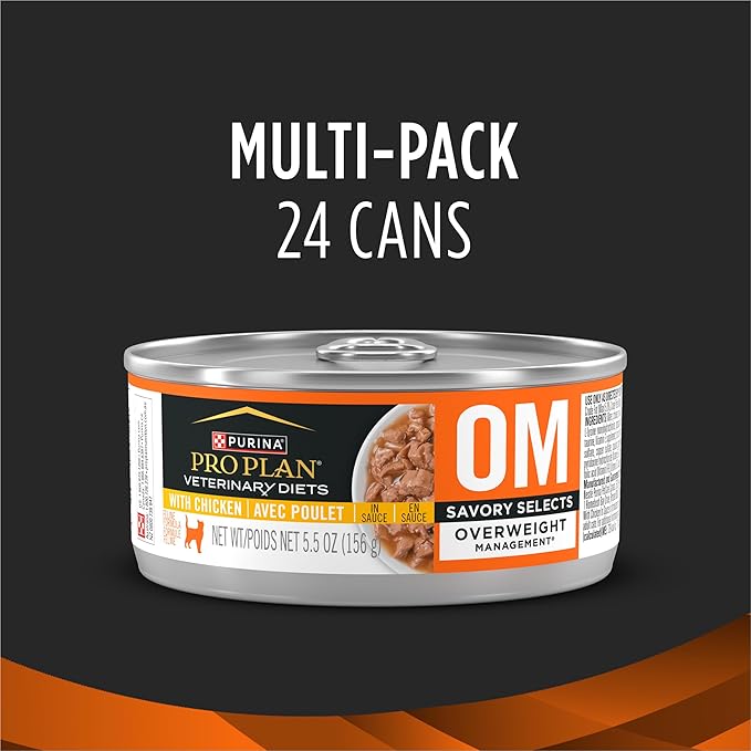 Pro Plan Veterinary Diets Purina OM Overweight Management Savory Selects with Chicken Feline Formula Wet Cat Food - (Pack of 24) 5.5 oz. Cans